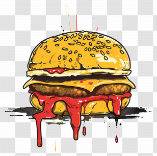 Juicy Burger - Illustration Of Juicy Burger With Sauce Dripping Transparent PNG