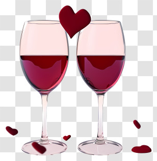 Realistic Valentine Wine Glasses - Wine Glasses With Red Hearts Transparent PNG