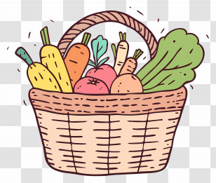 Basket With Vegetables - Colorful Cartoon Basket Filled With Vegetables Transparent PNG