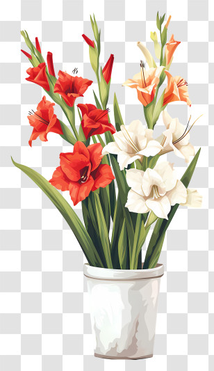 Gladiolus - Gladiolus Flowers In A White Pot Transparent PNG