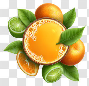 Juice Top View - Refreshing Orange Juice With Fruits Transparent PNG