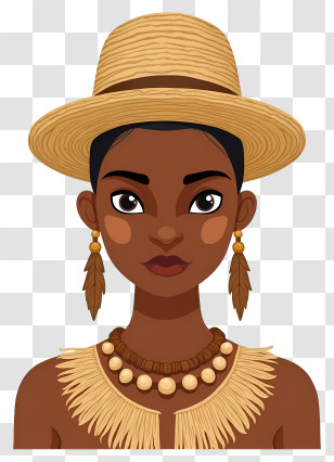 African Woman Portrait - Straw Hat And Necklace Woman Illustration Transparent PNG