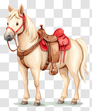 Watercolor Horse - Beige Horse With Saddle Transparent PNG