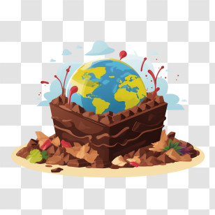 International Chocolate Day - Creative Earth Globe On Chocolate Cake Transparent PNG