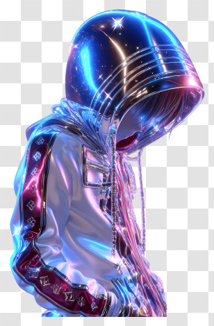 Neon Cyber Anime - Futuristic Neon Hoodie Figure Transparent PNG