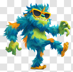 Playful Furry Monster - Cool Blue Sunglass Monster Transparent PNG