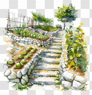 Terrace Agriculture - Stone Garden Path With Plants Transparent PNG