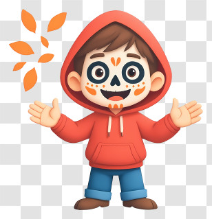 Día De Los Muertos Boy - Cheerful Skull-Faced Kid In Hoodie Transparent PNG