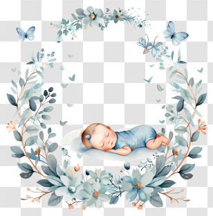 Sleeping Baby - Sleeping Baby Surrounded By Flowers And Butterflies Transparent PNG