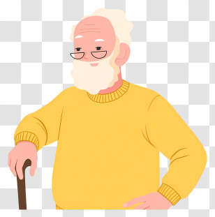 Cartoon Grandpa - Elderly Man In Yellow Sweater With Glasses Transparent PNG