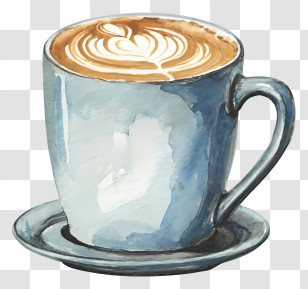 Cartoon - Latte Art In A Blue Ceramic Cup Transparent PNG