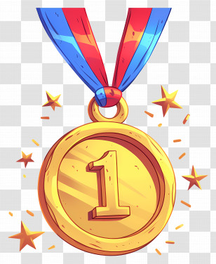 Olympic Medal - Illustration Of Gold Medal With Ribbon Transparent PNG