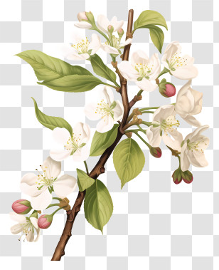 Tree Branch - Blooming Branch Of White Flowers In Detail Transparent PNG