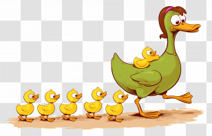 Mother Duck With Ducklings - Duck Family Cartoon Transparent PNG