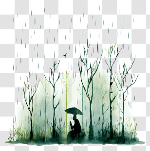 Spring Rain - Rainy Forest With Silhouette Transparent PNG