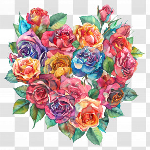 Heart Flower - Illustration Of A Vibrant Bouquet Of Roses Transparent PNG