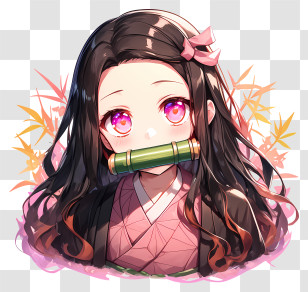 Nezuko Kamado Emoji - Anime Girl With Bamboo Accessory Transparent PNG