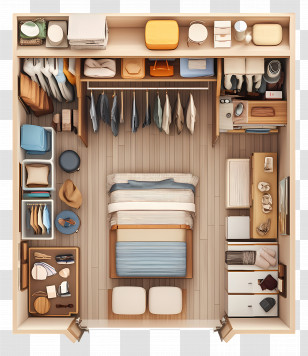 Closet Top View - Organized Bedroom With Storage And Accessories Transparent PNG