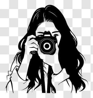 Taking Photos - Black-and-White Illustration Of A Woman Taking A Photo Transparent PNG