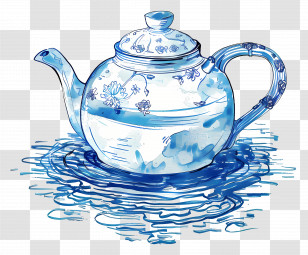 Teapot - Blue Floral Teapot In Water Illustration Transparent PNG