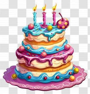 Birthday Cake - Colorful Birthday Cake With Burning Candles Transparent PNG