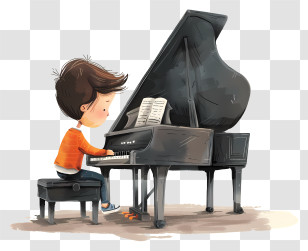 Piano - Child Practicing Piano On Grand Piano Transparent PNG