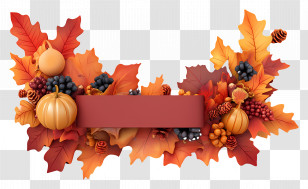 Thanksgiving - Autumn Decorations With Pumpkins And Leaves Transparent PNG