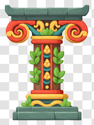 Ancient Temple Pillar - Colorful Decorative Column With Plants Transparent PNG