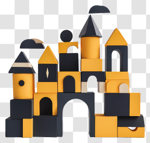 Building Blocks - Yellow And Black Building Blocks In Castle Shape Transparent PNG