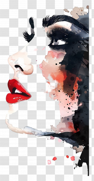 Fashion Girl - Artistic Watercolor Face Profile Transparent PNG