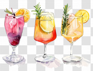 Watercolor Cocktail - Bright Citrus And Herb Garnished Cocktails Transparent PNG