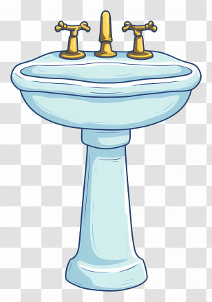 Porcelain Sink - Wash Basin With Golden Faucets Illustration Transparent PNG