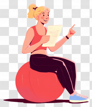 Sitting Girl - Woman Reading On Exercise Ball Transparent PNG