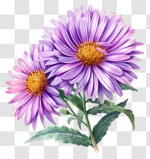 Aster Flower - Purple Daisy Flowers Botanical Drawing Transparent PNG