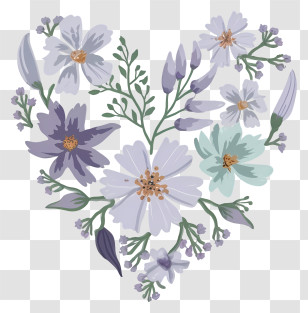 Heart Shaped Flowers - Heart Shaped Floral Illustration Transparent PNG