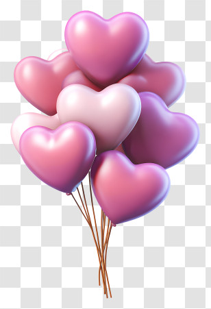 Heart Shaped Balloon Bunch - Heart Shaped Pink Balloons Transparent PNG