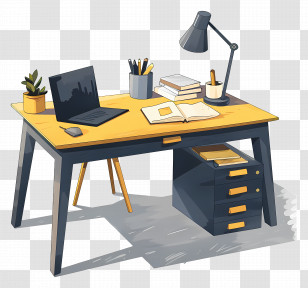 Office Desk - Modern Desk Workspace With Laptop And Lamp Transparent PNG