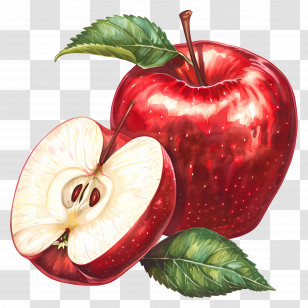 Apples - Fresh Red Apples With Leaves Transparent PNG