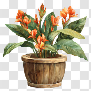 Canna Indica Flower - Orange Flowers In Wooden Pot For Home Decoration Transparent PNG