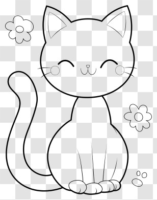 Cat For Coloring Page - Cute Cat Outline Drawing Transparent PNG