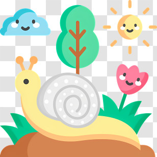 Spring - Cute Snail In A Garden With Sun And Clouds Transparent PNG