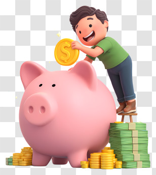 Saving Money In Piggy Bank - Saving Money With Piggy Bank Transparent PNG
