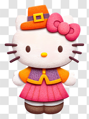 Thanksgiving Hello Kitty - Kawaii Bow Cat In Costume Transparent PNG
