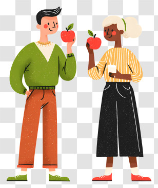Foodie People Eating Apple - Cartoon People Holding Apples Transparent PNG