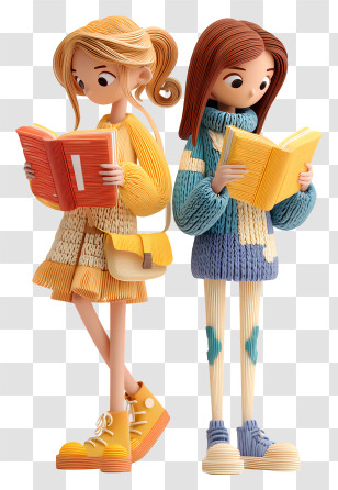 Young Girls Readers - Girls Reading Books In Cozy Outfits Transparent PNG
