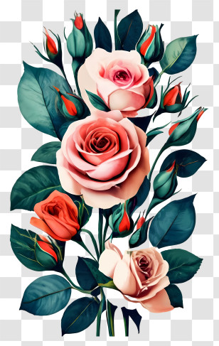 Pink Roses - Elegant Pink And Red Roses Bouquet Transparent PNG