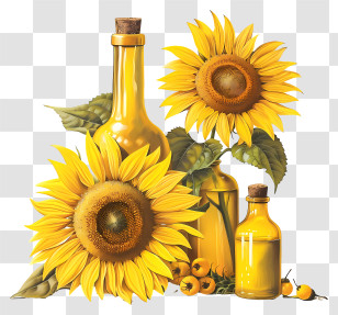 Sunflower Oil - Rustic Sunflowers And Decorative Bottles Transparent PNG