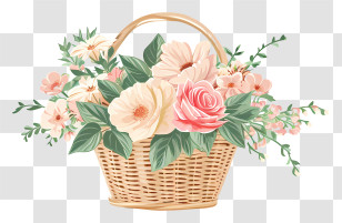 Valentine Flower Art - Beautiful Basket Of Flowers Transparent PNG