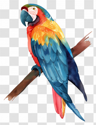 Macaw - Tropical Parrot On Branch In Watercolor Style Transparent PNG