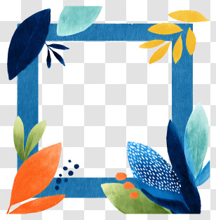 Blue Rectangle Frame - Blue Frame With Leaves Transparent PNG